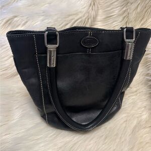 TODS Vintage Black Leather Tote Bag Y2K